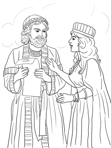 Esther And Mordecai With King'S Edict Coloring Page